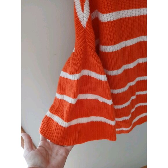 Allude Cashmere Wool Blend Sweater Est Size Large Orange Stripe Balloon Sleeve - Picture 3 of 9